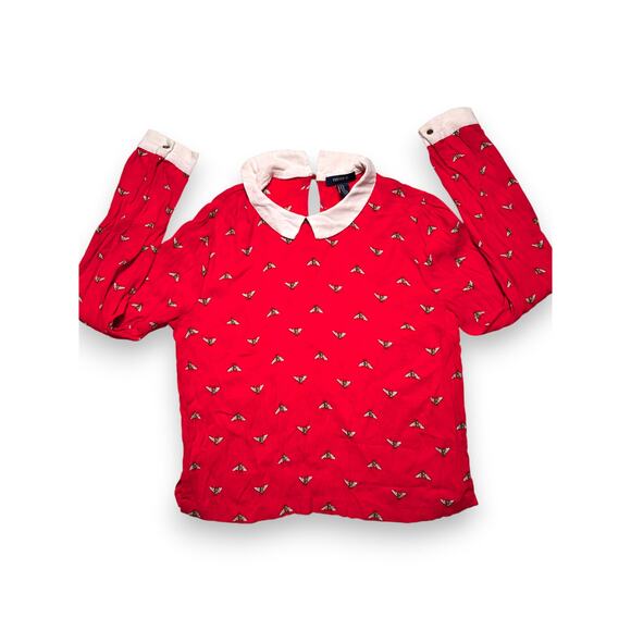 Forever 21 Red Bee Print Peter Pan Collar Blouse Size Medium - Picture 3 of 9